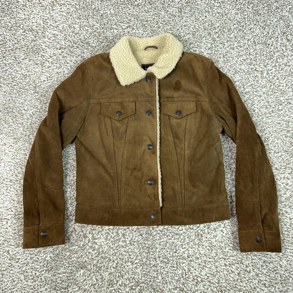 Gap Jacket Womens XS Brown Suede Sherpa Lined Leather Trucker Winter Coat